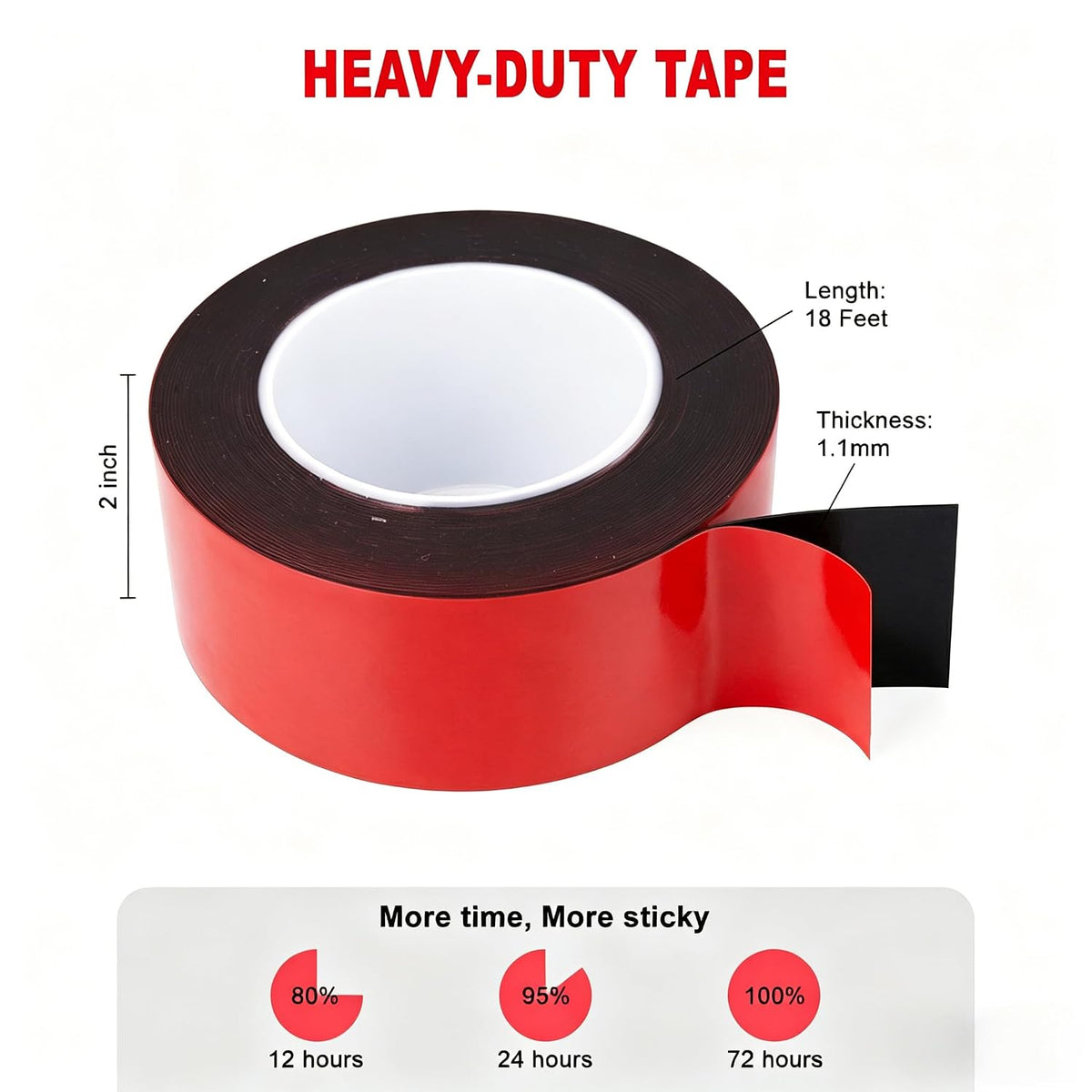 Double Sided Heavy Duty Mounting Tape, Black 2in x 18ft 0.64 mm Thick