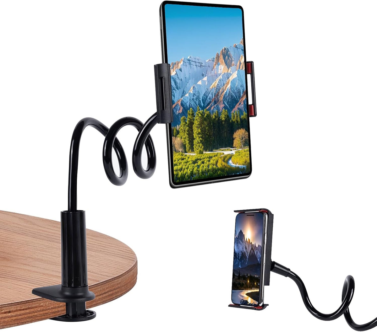 Lazy Bracket Gooseneck Tablet Holder for Bed, 360 Flexible Long Arm Adjustable Tablets Stand Clamp for Desk Phone