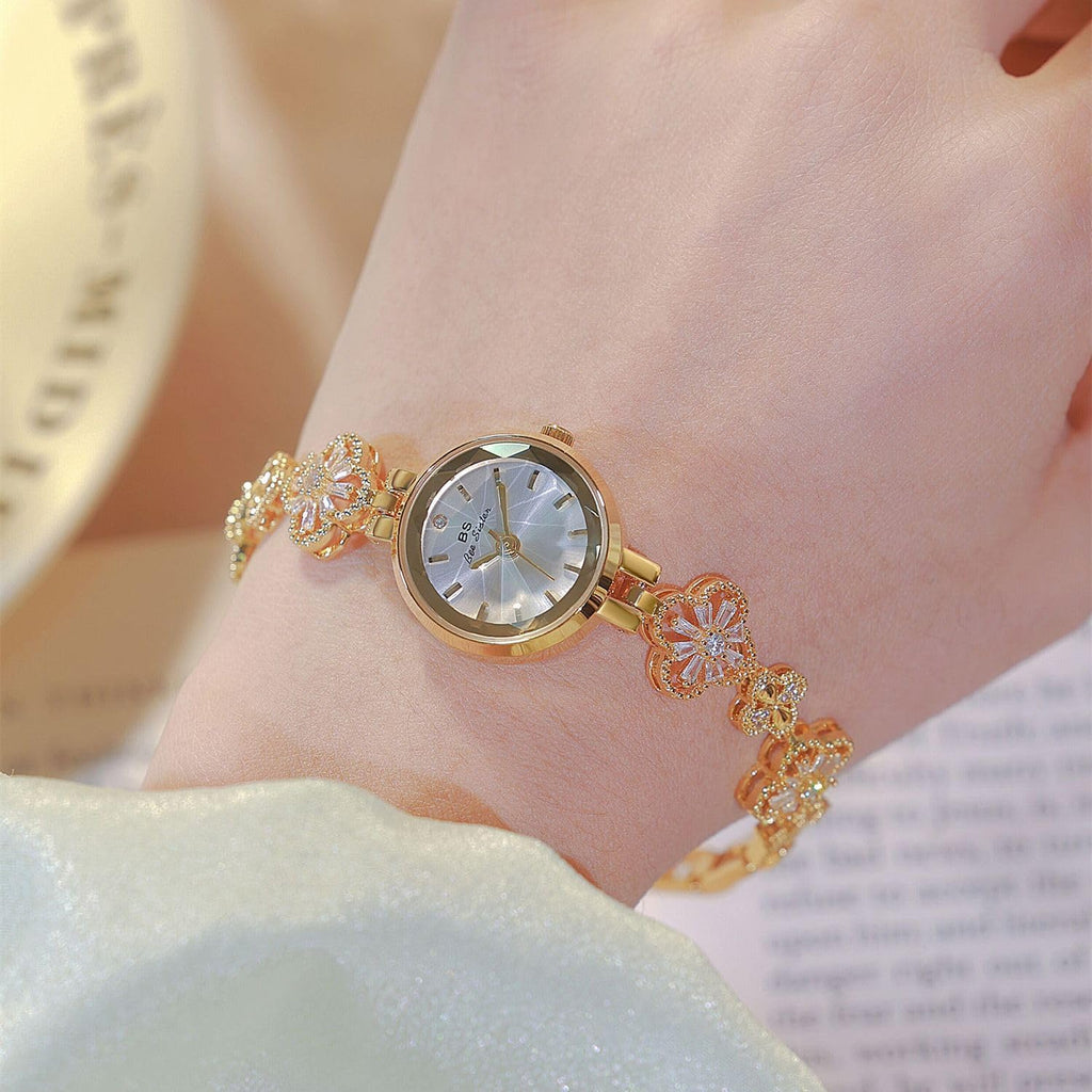 Vintage Gold Watch for Women Hollow Four Leaf Chain Bracelet Watch | Dainty Small Ladies Dress Quartz Watch,30M Water