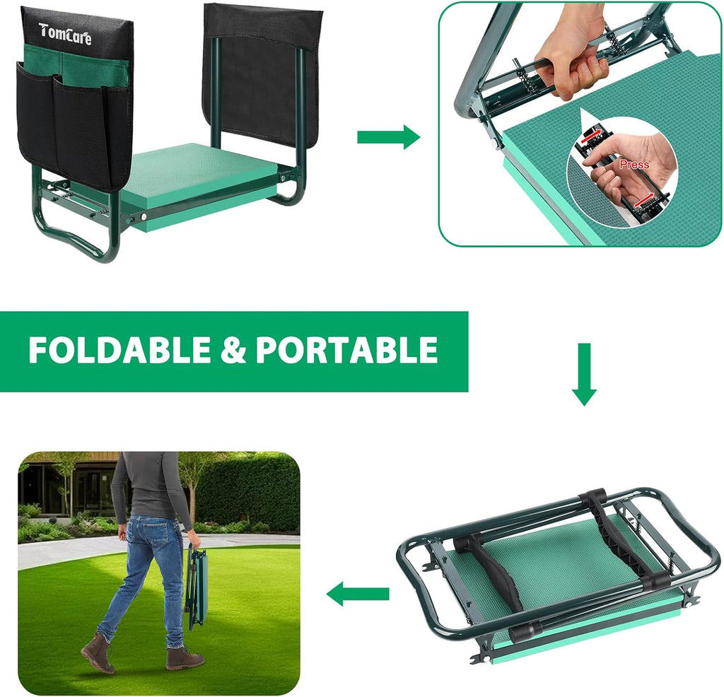 Garden Kneeler and Seat 10.64” Wider Larger Soft Kneeling Pad Garden Bench with 2 Large Tool Pouches Heavy Duty