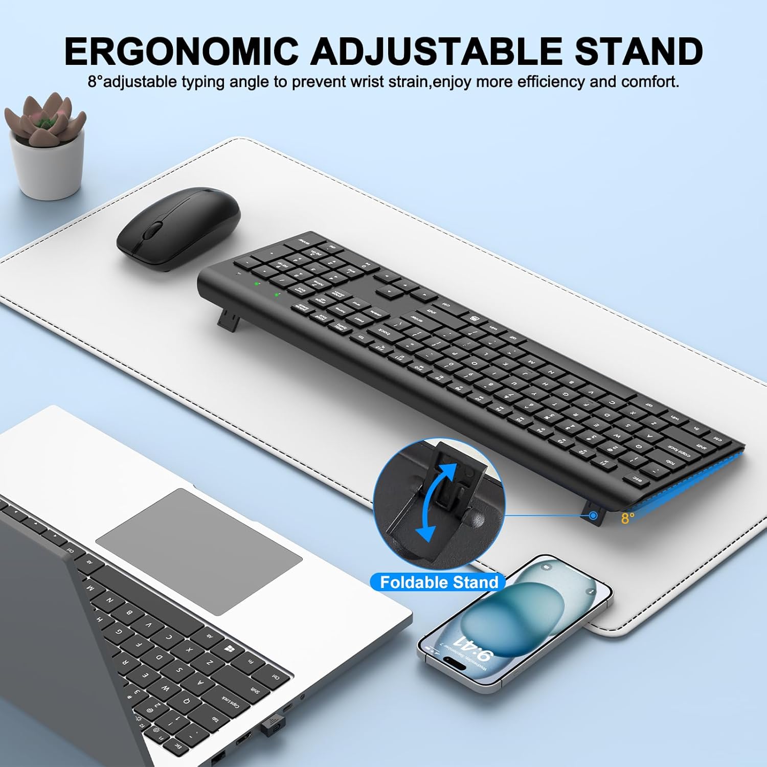 Wireless Keyboard and Mouse Combo, Full-Size Silent Ergonomic Keyboard and Optical Mouse, Long Battery Life, 2.4GHz