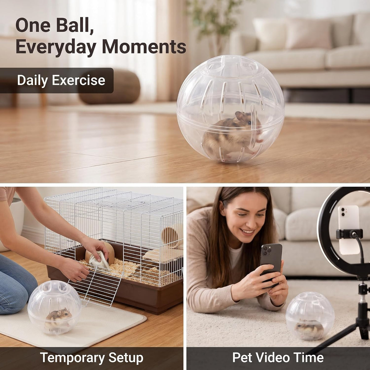 1Pc White-Transparent Plastic Silent Hamster Ball, Exercise Ball for Small Animals, Spinner Hamster Running for Sugar