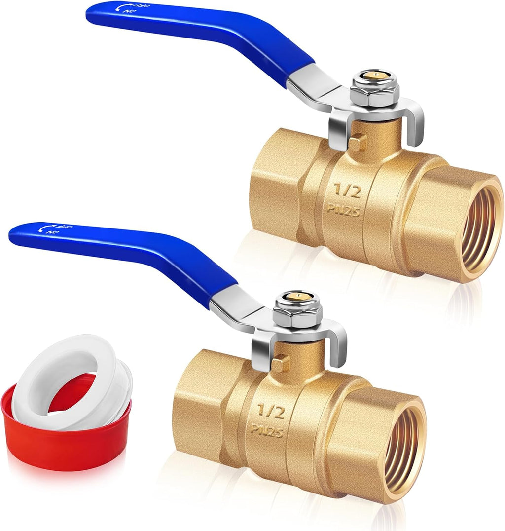 Boltigen 1/2 inch Brass Ball Valve, 2Pack Heavy Duty Full Port Forged Brass Shut Off Valve with Female NPT to Female NPT Thread 1/2'' Metal Plumbing Control Valve Connector Fitting 600 PSI WOG
