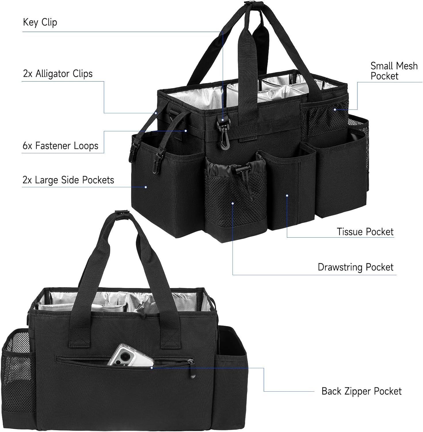Cleaning Caddy Bag, Cleaning Supplies Organizer for Housekeepers, Housekeeping Caddy with Handle and Detachable