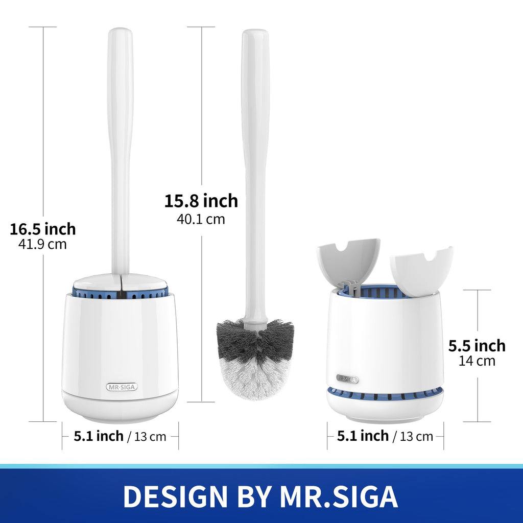 Toilet Bowl Brush and Holder, Sturdy Long Handle, White, 1 Pack