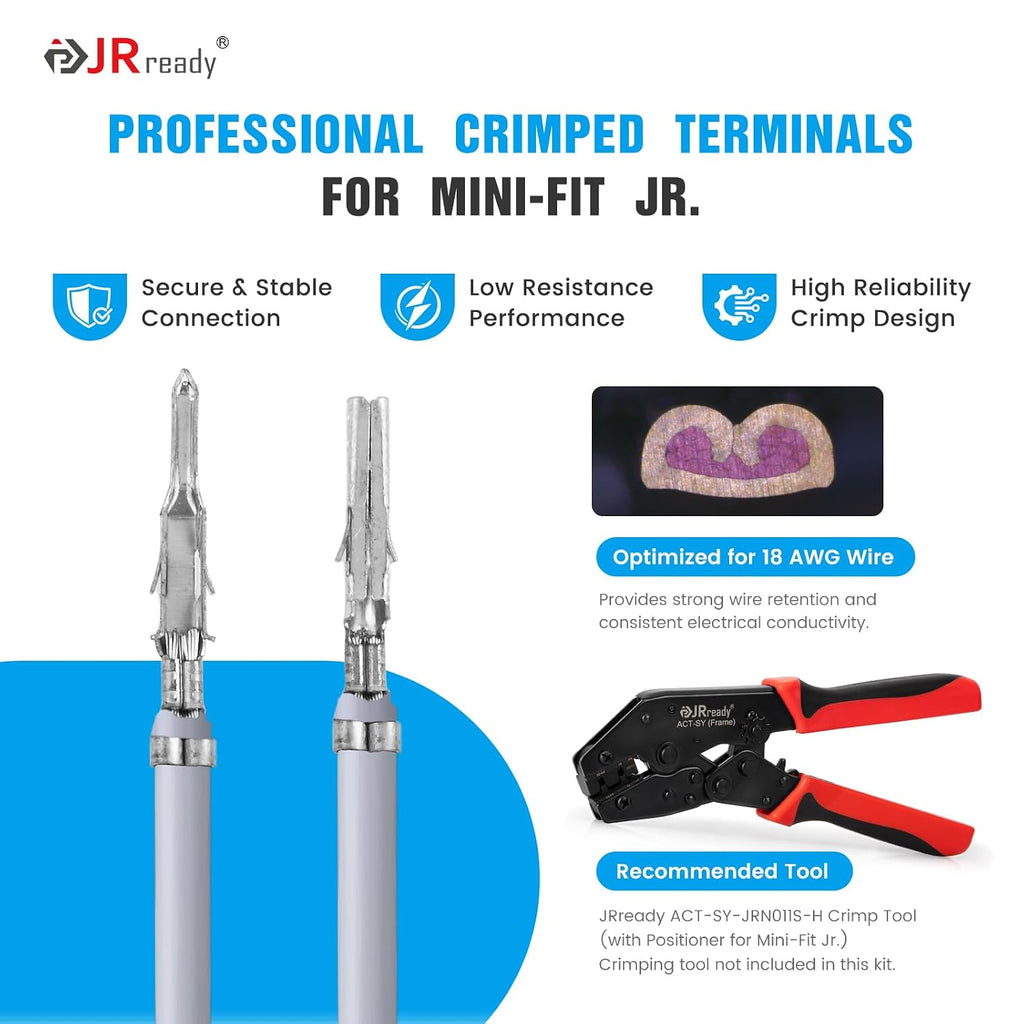 JRready Molex Mini-fit Jr 4.2mm 2 Pin Connector 5559Series Housing Dual Row 2 Circuits 39-01-3029 39-01-2025 with Crimp Terminal Pins Sockets 18-24AWG 8 Complete Set ACTCRH6A08