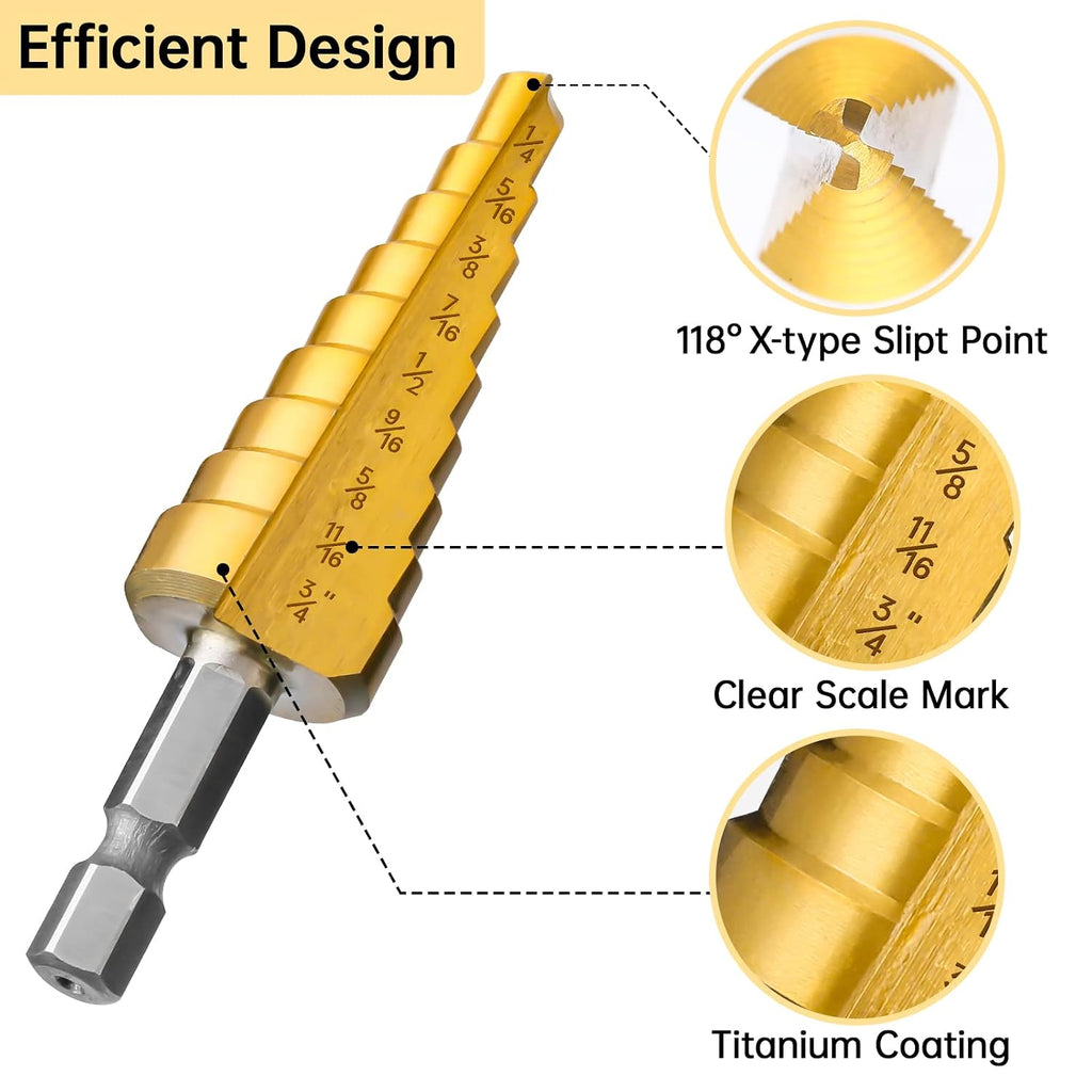 3PCS HSS Step Drill Bit Set for Metal Titanium Unibit