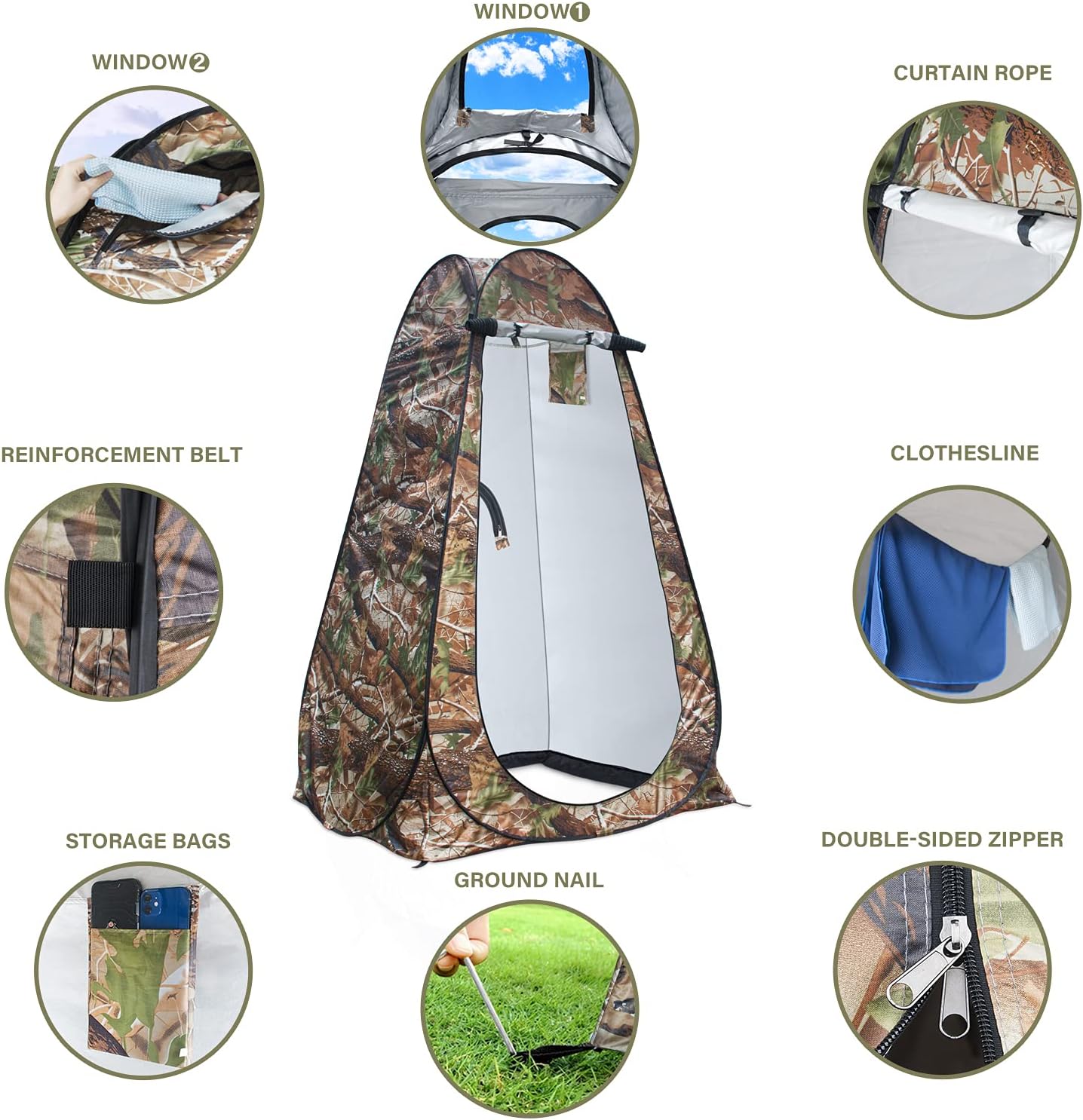 Pop Up Privacy Shower Tent - Portable Outdoor Camping Bathroom Toilet Changing Dressing Room - UPF40+ Waterproof