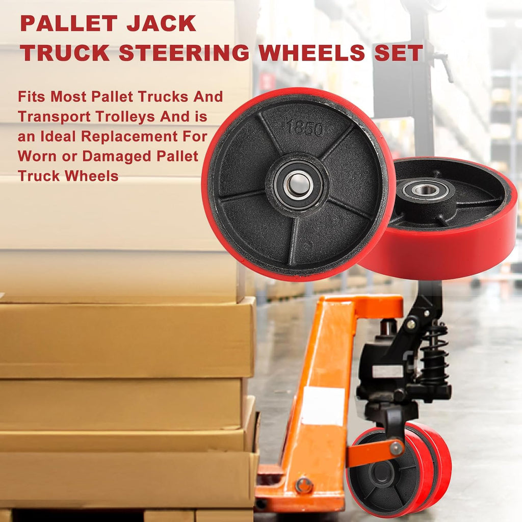 Pallet Jack Wheels/Truck Steering Wheels, Caster Wheels Pallet, 20mm ID Bearings 7" x 2" Pair