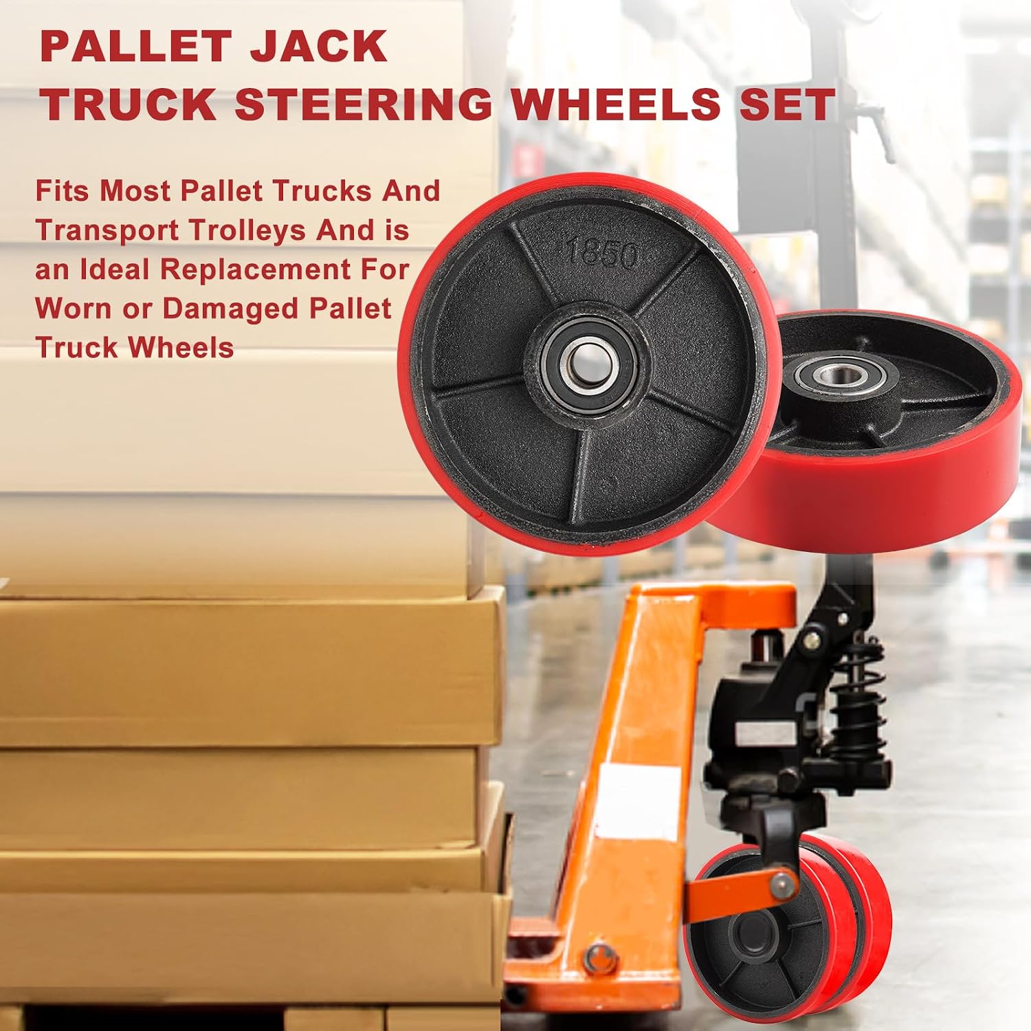 Pallet Jack Wheels/Truck Steering Wheels, Caster Wheels Pallet, 20mm ID Bearings 7" x 2" Pair