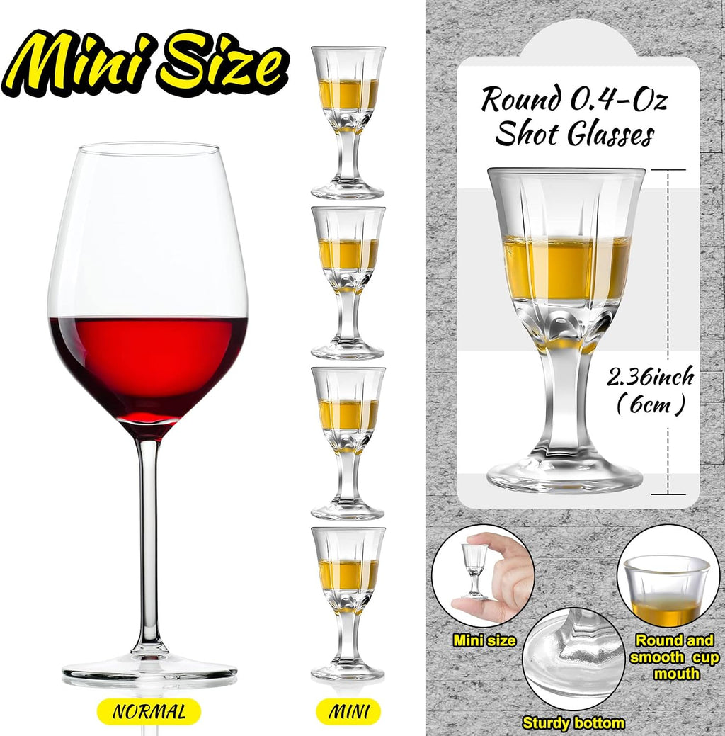 12 Pcs Mini Shot Glasses 0.4 OZ, Clear Glass Stemmed for Liquor