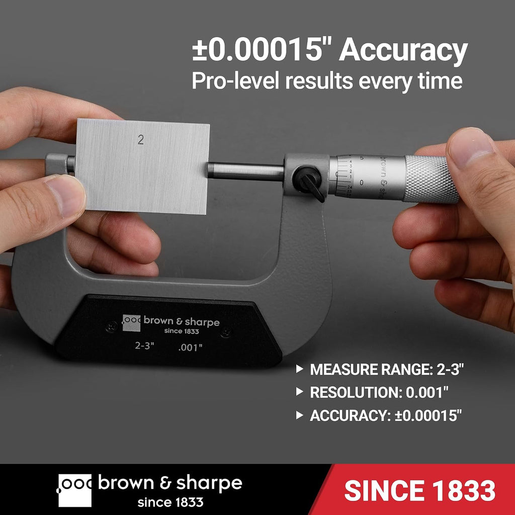 Brown & Sharpe 2-3" Outside Micrometer, 0.001" Graduation, Carbide Faces