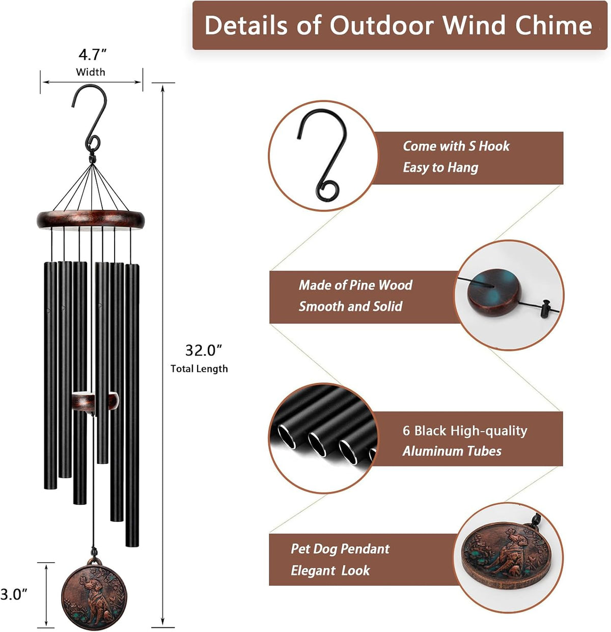 Pet Memorial Gifts for Dogs, 32" Dog Memorial Wind Chime, Dog Memorial Gift