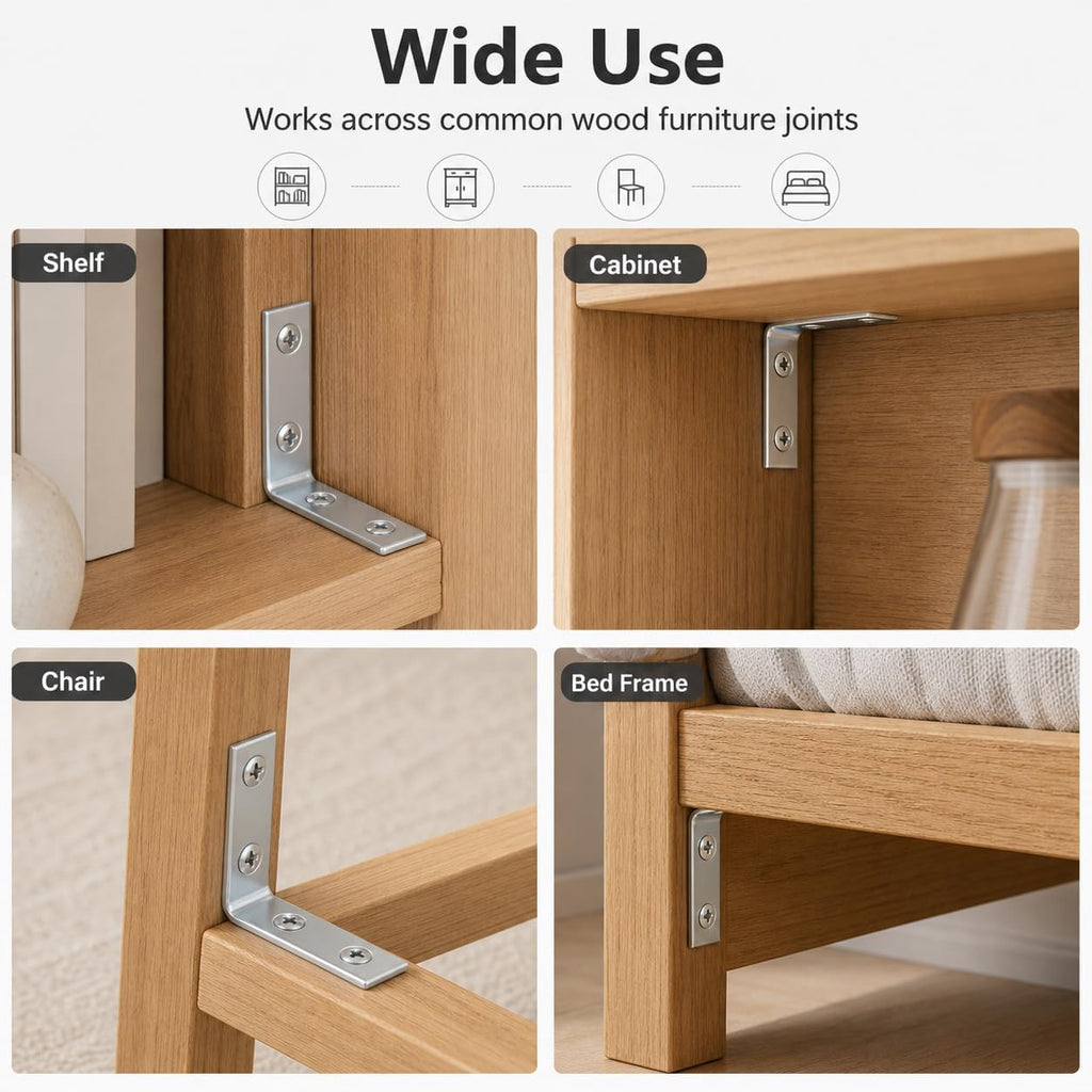 40 Pack L Bracket Corner Braces, 1.5 Inch Zinc Plated Steel Right Angle Brackets for Wood Shelves, Cabinets & Chairs