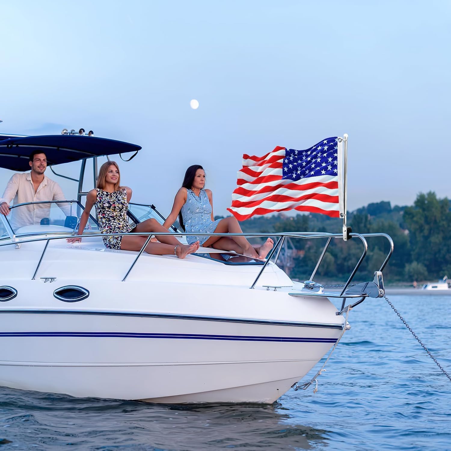 American Boat Flag Pole Kits Marine 12"x18", 2PCS Stainless Steel Boat Flag Pole with 1x Storage Bag, Adjustable