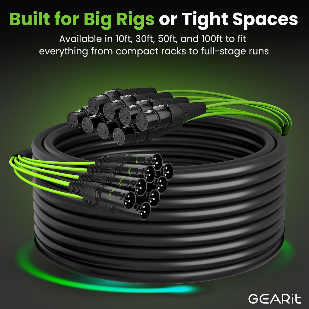 XLR Snake 8 Channel 30 ft, OFC Audio Snake Balanced Multicore Cable with Metal XLR Connectors & Numbered Channel