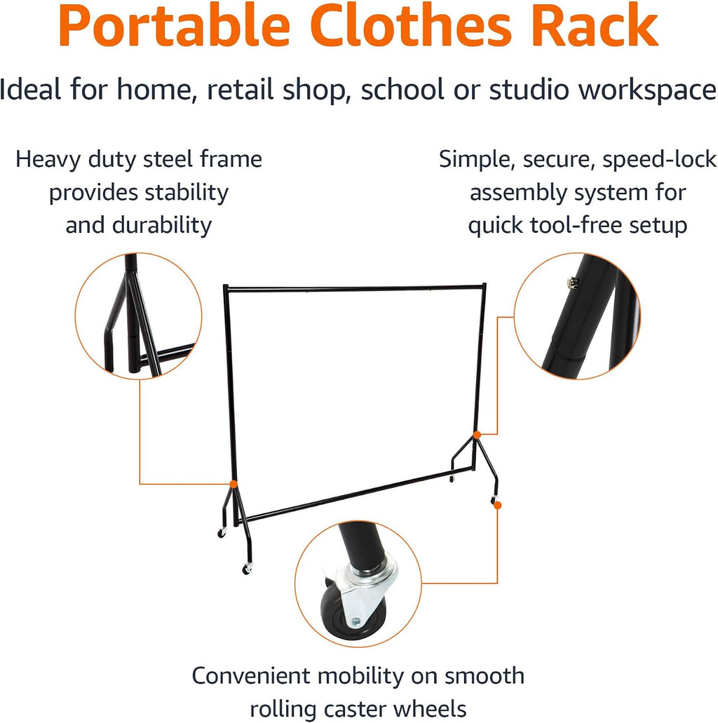 Heavy Duty Portable Rolling Garment Rack, Hanging Clothes Organizer Rail for Display and Storage, Easy to Assemble