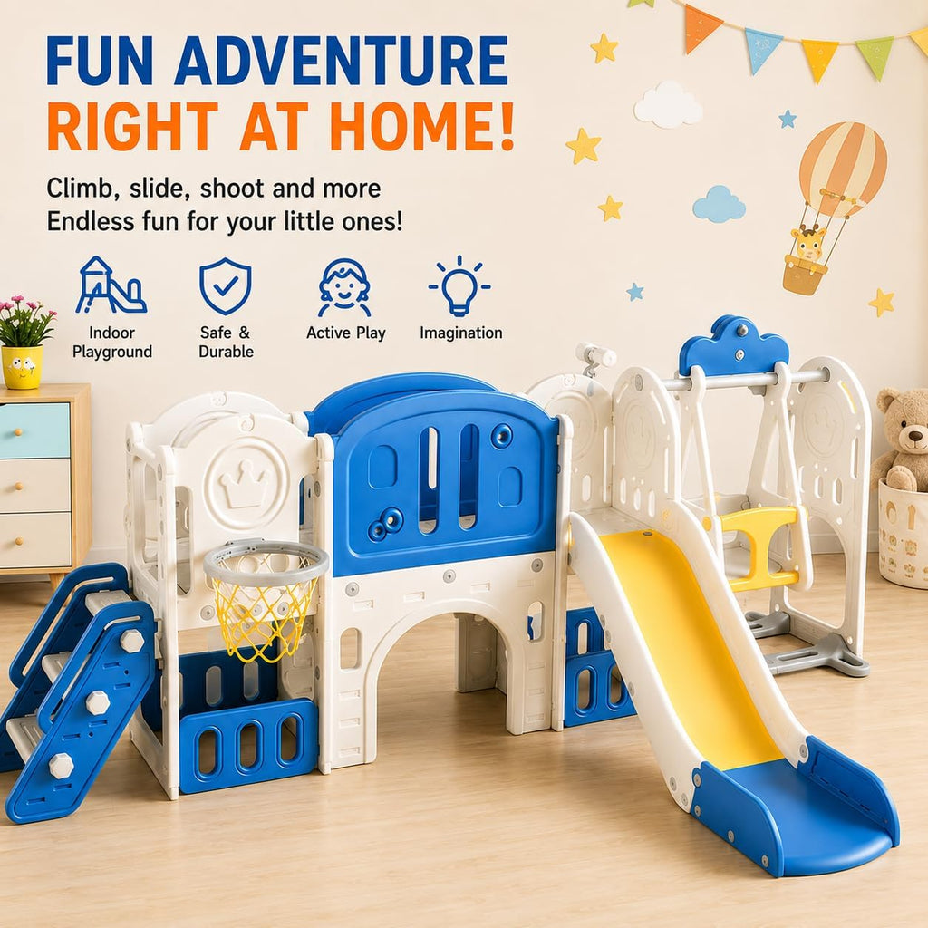 Toddler Slide Playset, 11 in 1 Indoor Outdoor Playground with Swing, Basketball Hoop, Climber, Telescope, for Kids