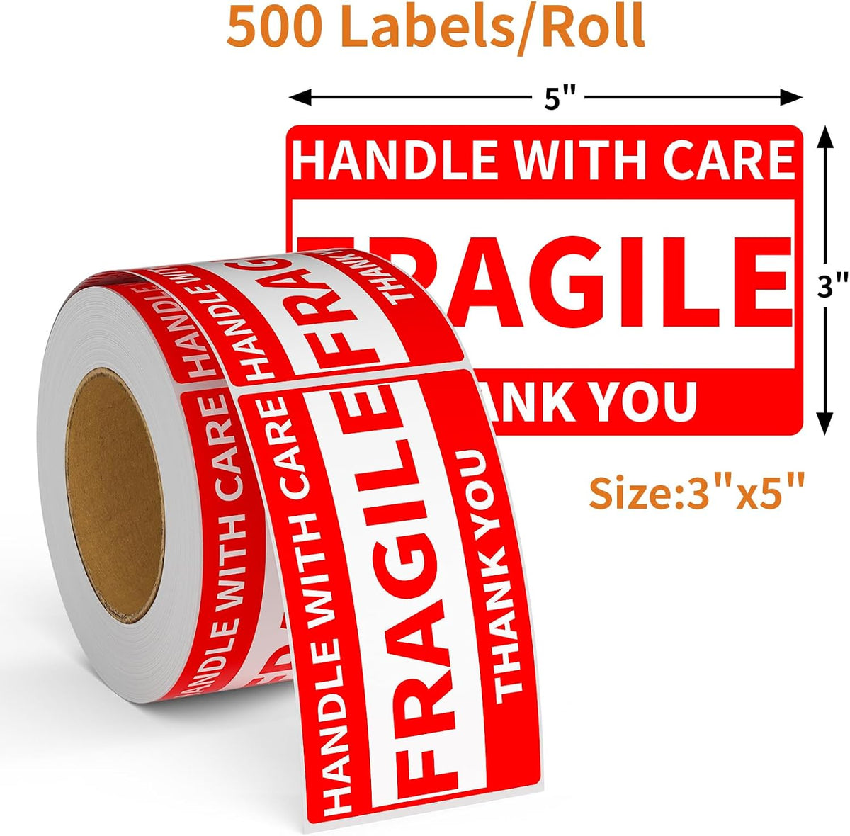 3" x 5" Handle with Care Fragile Stickers for Shipping and Moving - 1 Roll