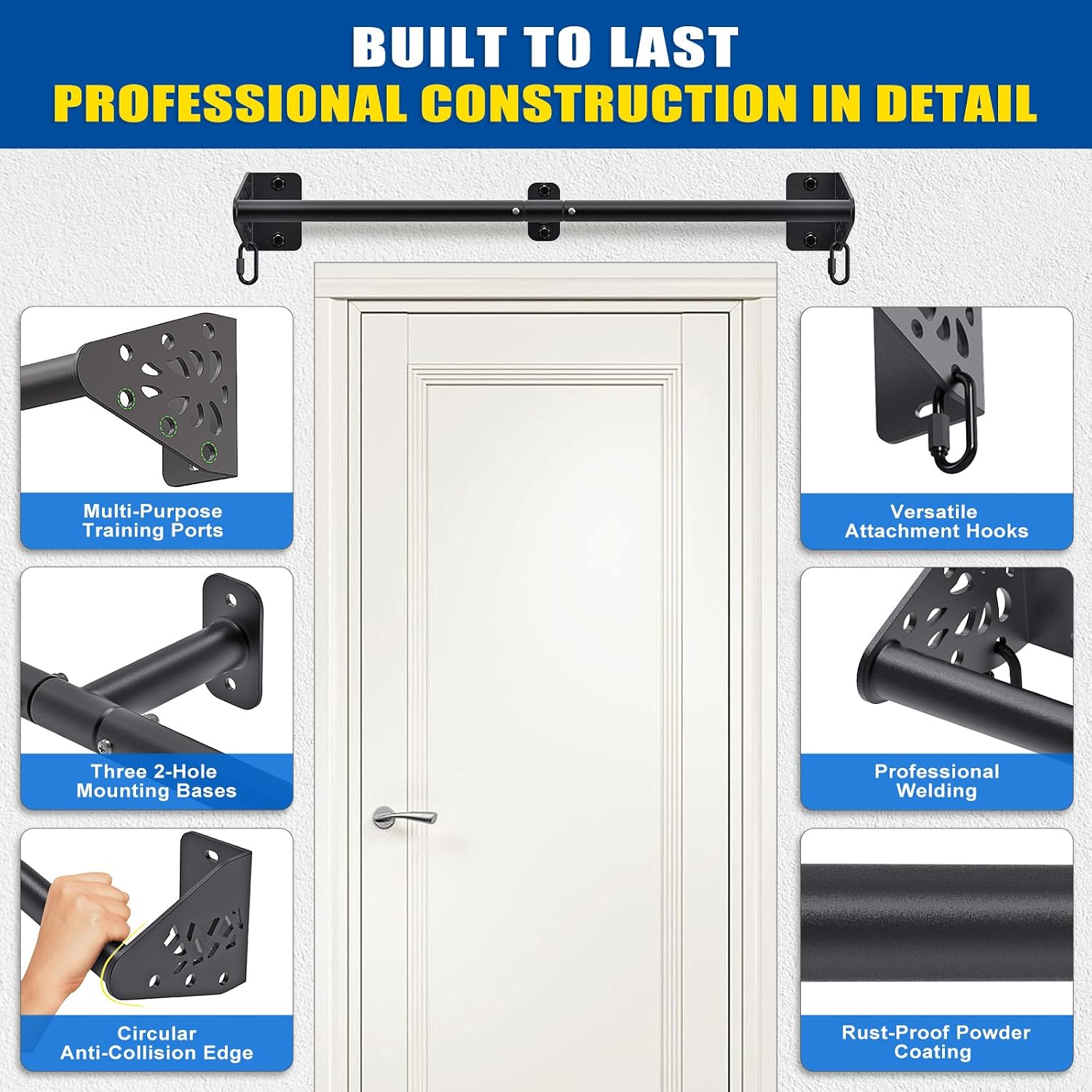 Wall Mounted Pull Up Bar - Heavy Duty 500 LB Capacity Doorway Chin Up Bar for Home Gym, Sturdy Steel Construction