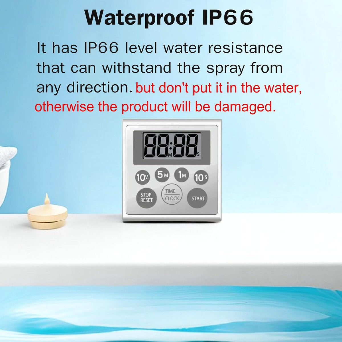 Digital Timer Waterproof Shower Timer Shower Clock Bathroom Kitchen Timer with Strong Magnet and Large LCD Display