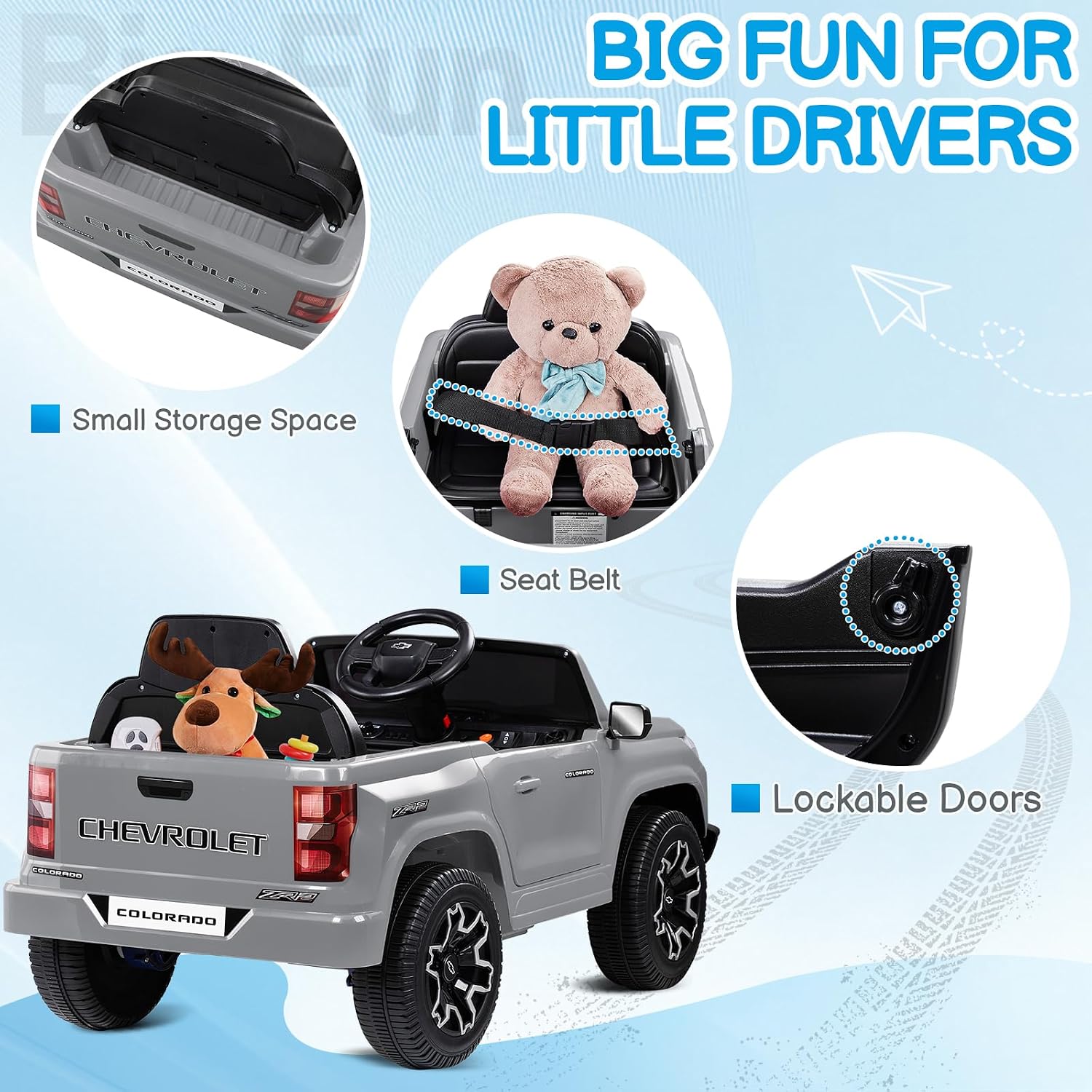 Licensed Chevrolet Colorado 12V Electric Car for Kids, Gray | Ride on Toys for Toddlers w/ Remote Control, Battery