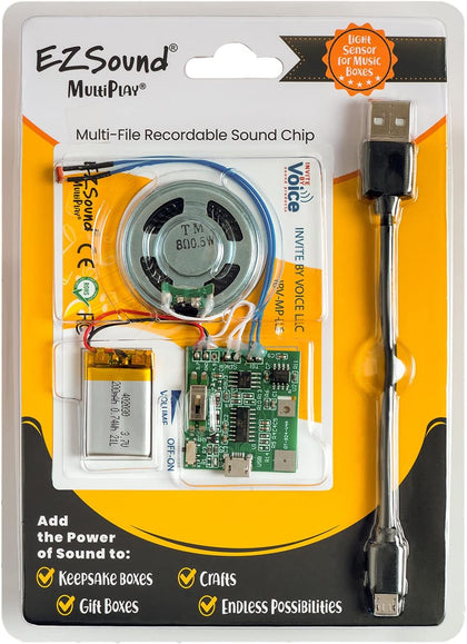 EZSound MultiPlay Light Activated Recordable Sound Chip | Records and Plays Multiple Songs and Messages | Create Recordable Custom Music Box | Light MP3 Music Sensor for Crafts, Hobbies, and Keepsakes