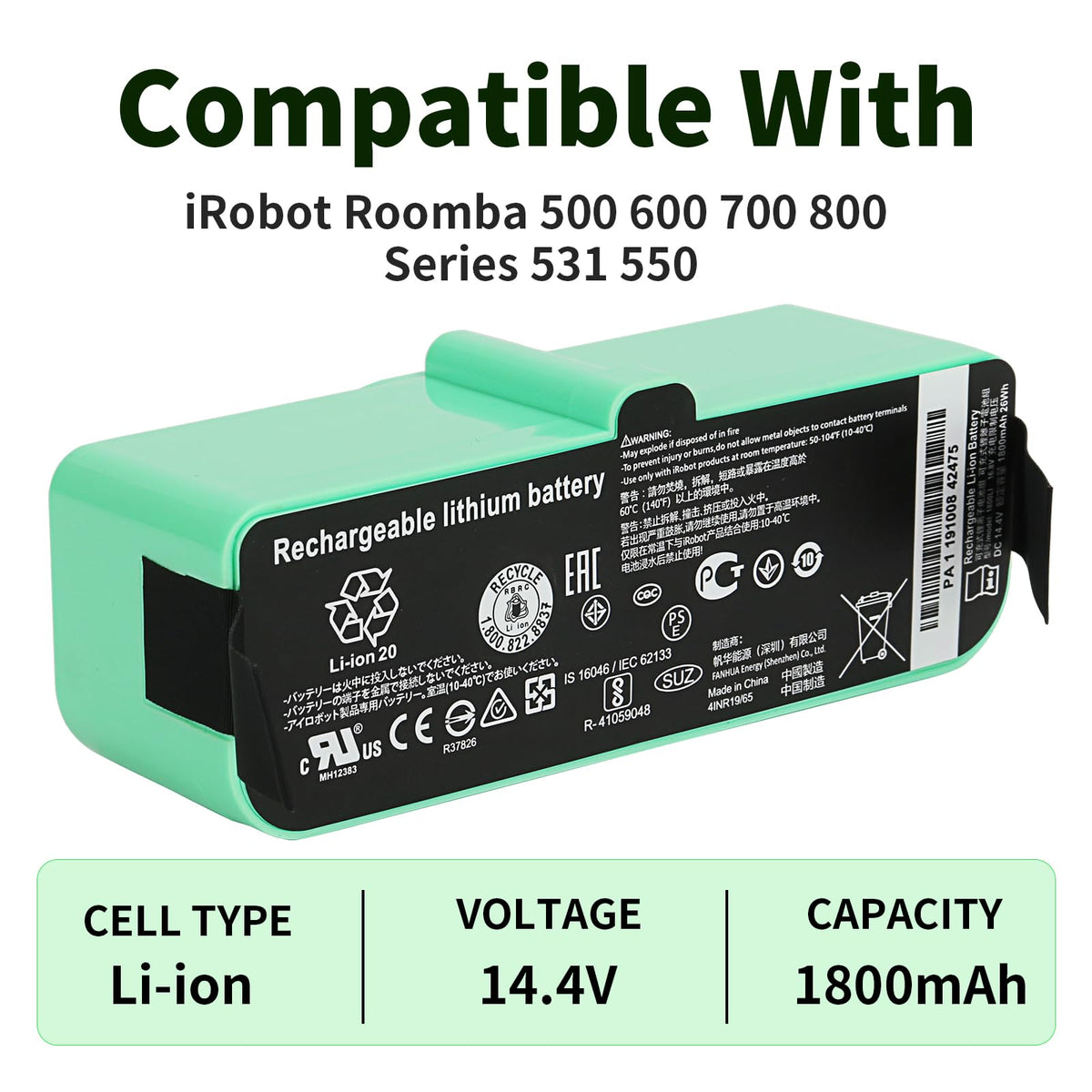 Replacement Battery for iRobot Roomba 500 600 700 800 900 Series Vacuum