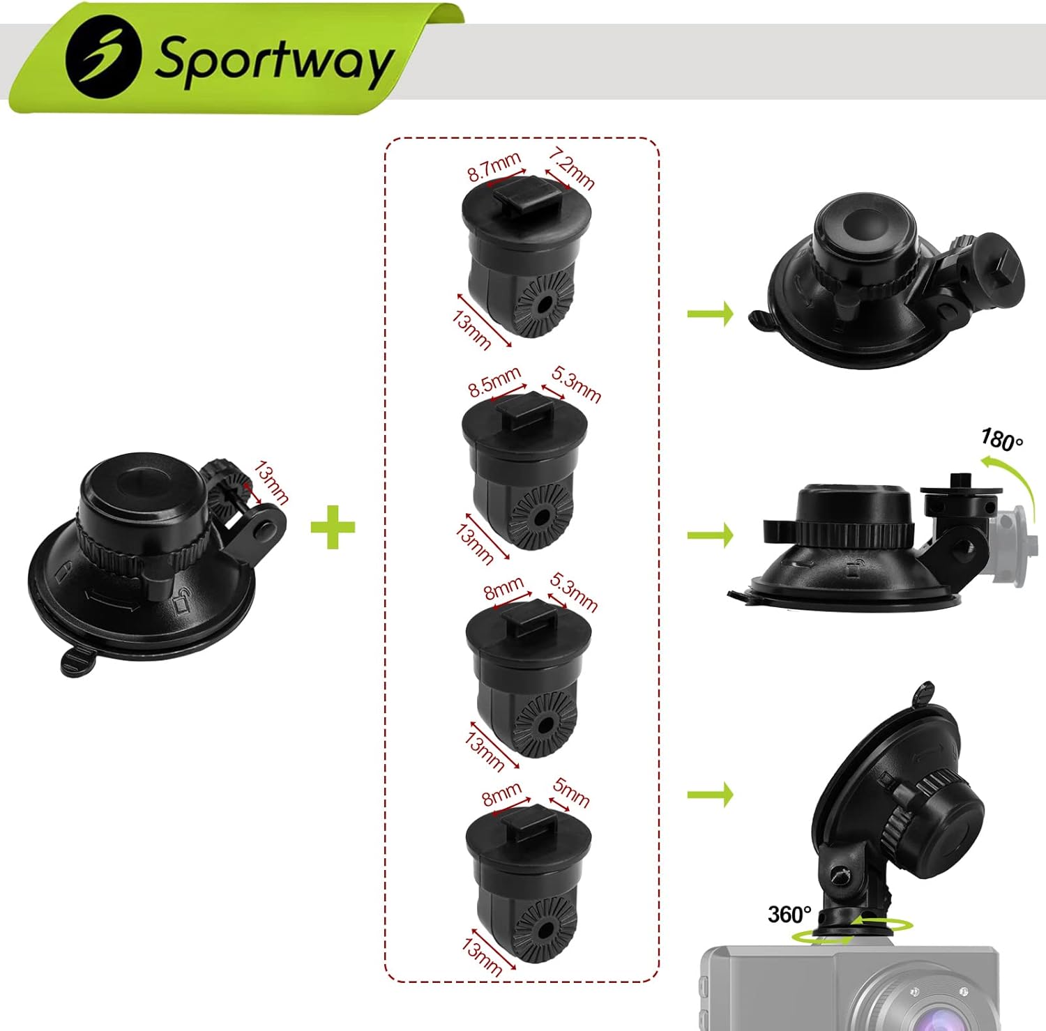 S504 Suction Cup Dash Cam Mount Holder (5th Gen) with 4pcs 360 Rotating Joints for Apeman Ssontong Biuone iZEEKER