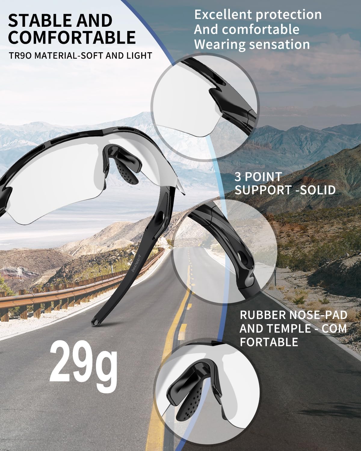 Sports Sunglasses Polarized Cycling Running Glasses for Men Women | Anti-fog Anti-slip Outdoor Baseball Golf Hiking