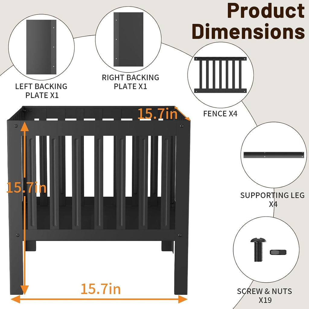 16" Tall,16-Inch Square Steel Grating Fire Pit with Bottom in Black