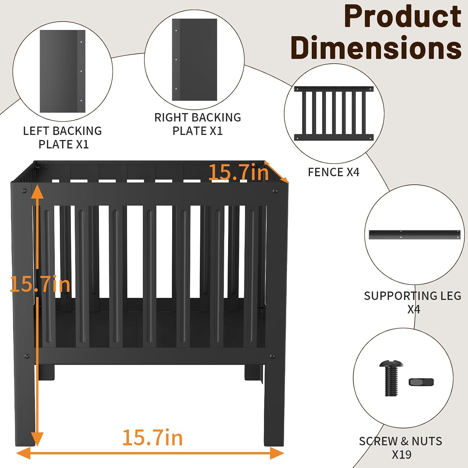 16" Tall,16-Inch Square Steel Grating Fire Pit with Bottom in Black