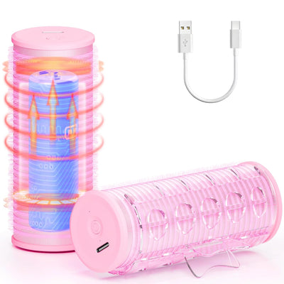 Rechargeable Electric Hair Rollers, 2pcs Mini USB Heated Bangs Roller Set, Portable Bangs Curler for Hair Styling