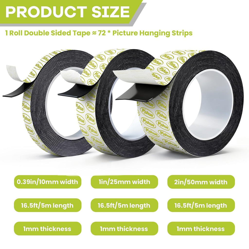 Double Sided Mounting Tape Heavy Duty, Damage Free No Residue, 0.39"×16.5FT