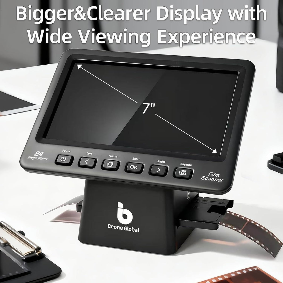 BEONEGLOBAL ClearScan P7 Film Scanner, 7” LCD 24MP Slide & Negative Scanner for 35mm/110/126/Super 8/8mm Film