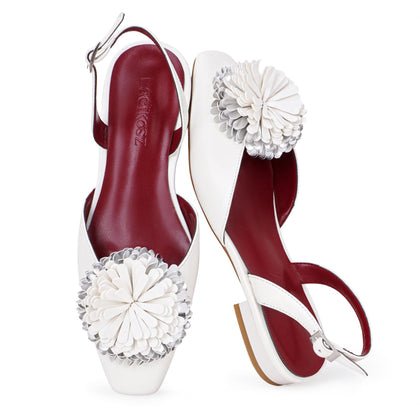 White Slingback Flats for Women Comfortable Walking Summer Soft Strappy Breathable Casual Footwear 8.5