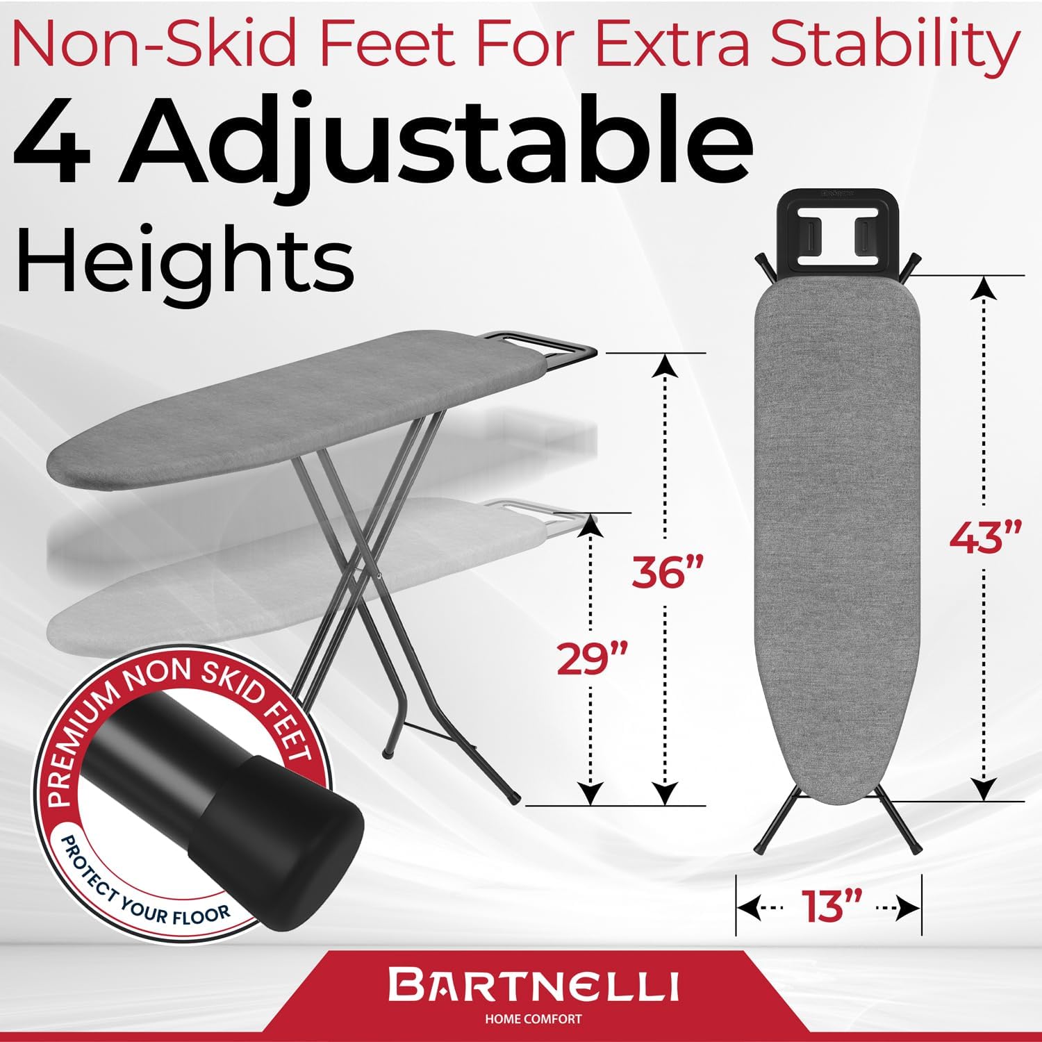 by Rorets Ironing Board Made in Europe | Iron Board with 4 Layered Cover & Pad, Height Adjustable up to 36" Features