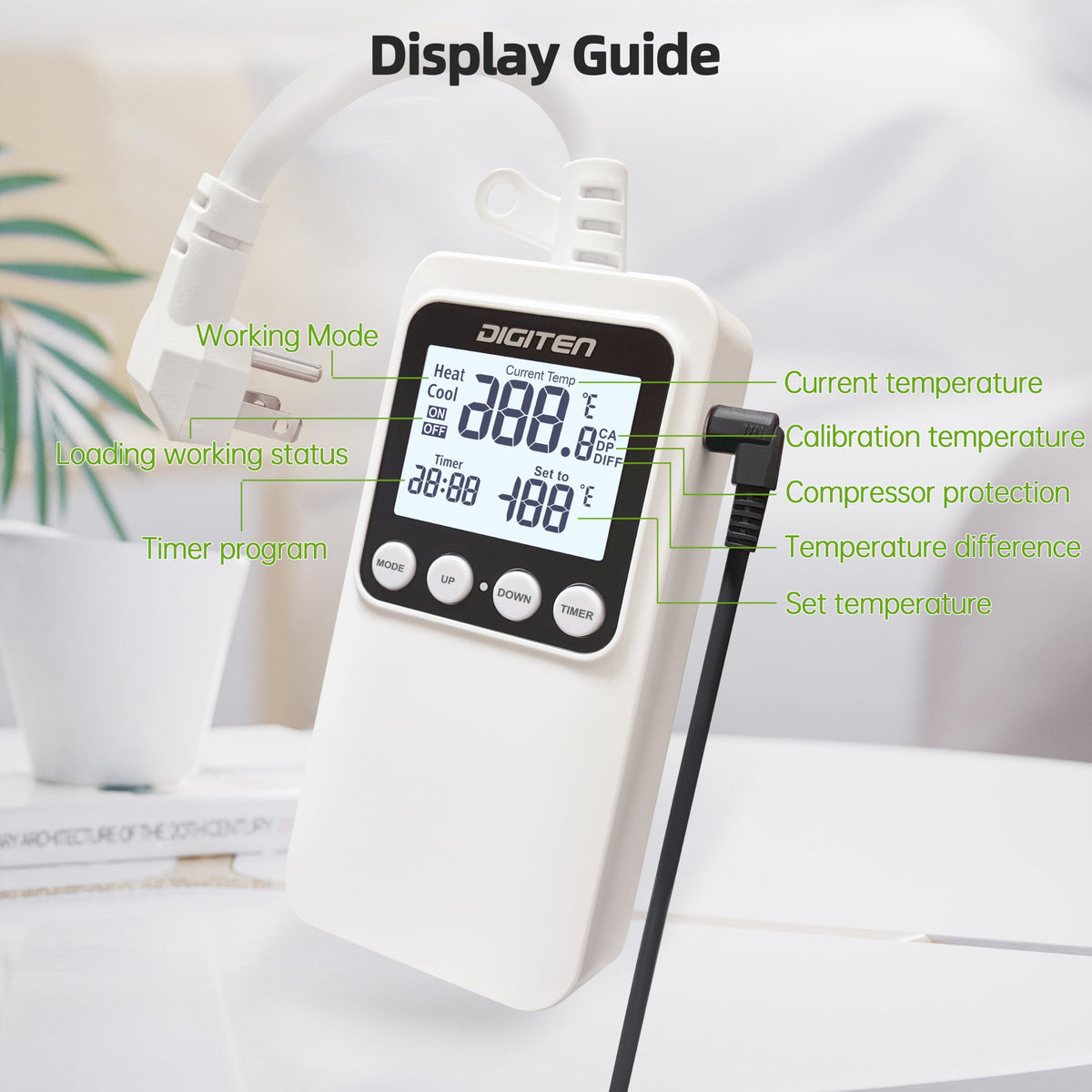 DIGITEN Temperature Controller with Timer, 15A/1800W Plug in Thermostat