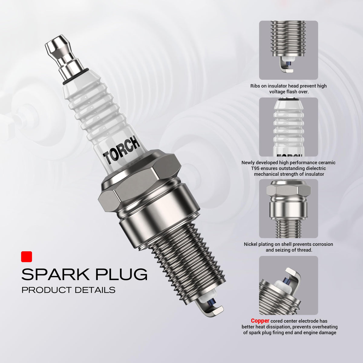 TORCH DK7RTC Spark Plug Replace for NGK 3932 DCPR7E/DCPR6E,4PCS