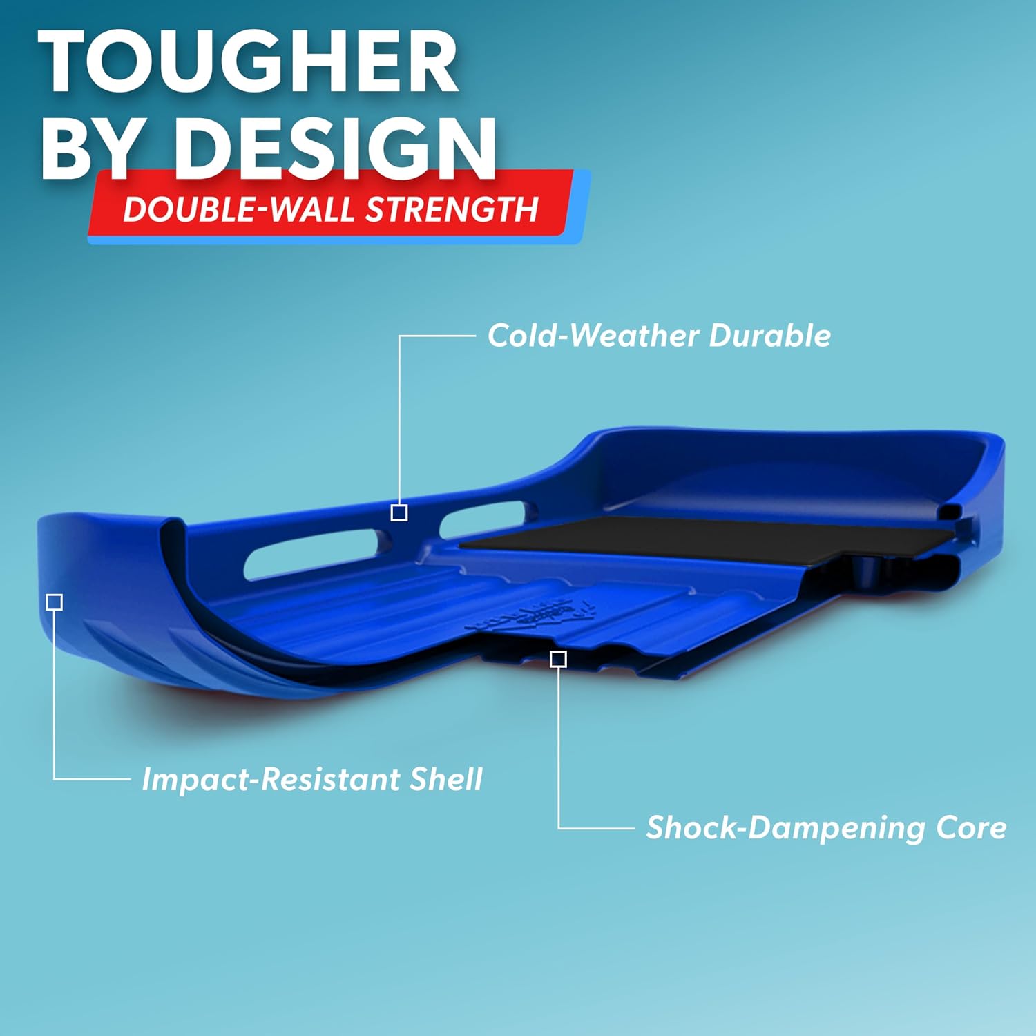 2 Person Premium Snow Sled - Choose Red or Blue - Double Walled Construction, Pull Strap and Padded Seat