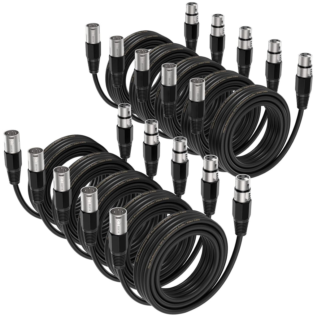 XLR Cable 25ft 10 Packs - Microphone Cable with 3-Pin XLR Male to Female | Balanced Shielding Mic Cable for Recording