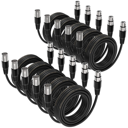 XLR Cable 25ft 10 Packs - Microphone Cable with 3-Pin XLR Male to Female | Balanced Shielding Mic Cable for Recording
