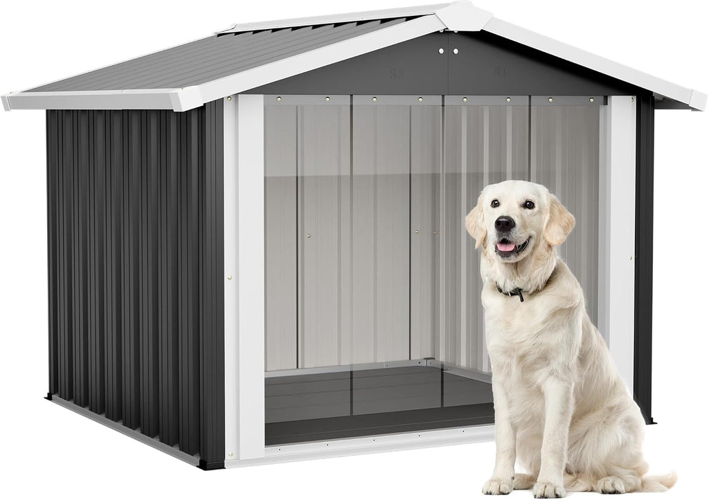 Metal Dog House for Large Dogs, Durable Waterproof Dog Kennel with Steel Frame, Removable Floor, Easy to