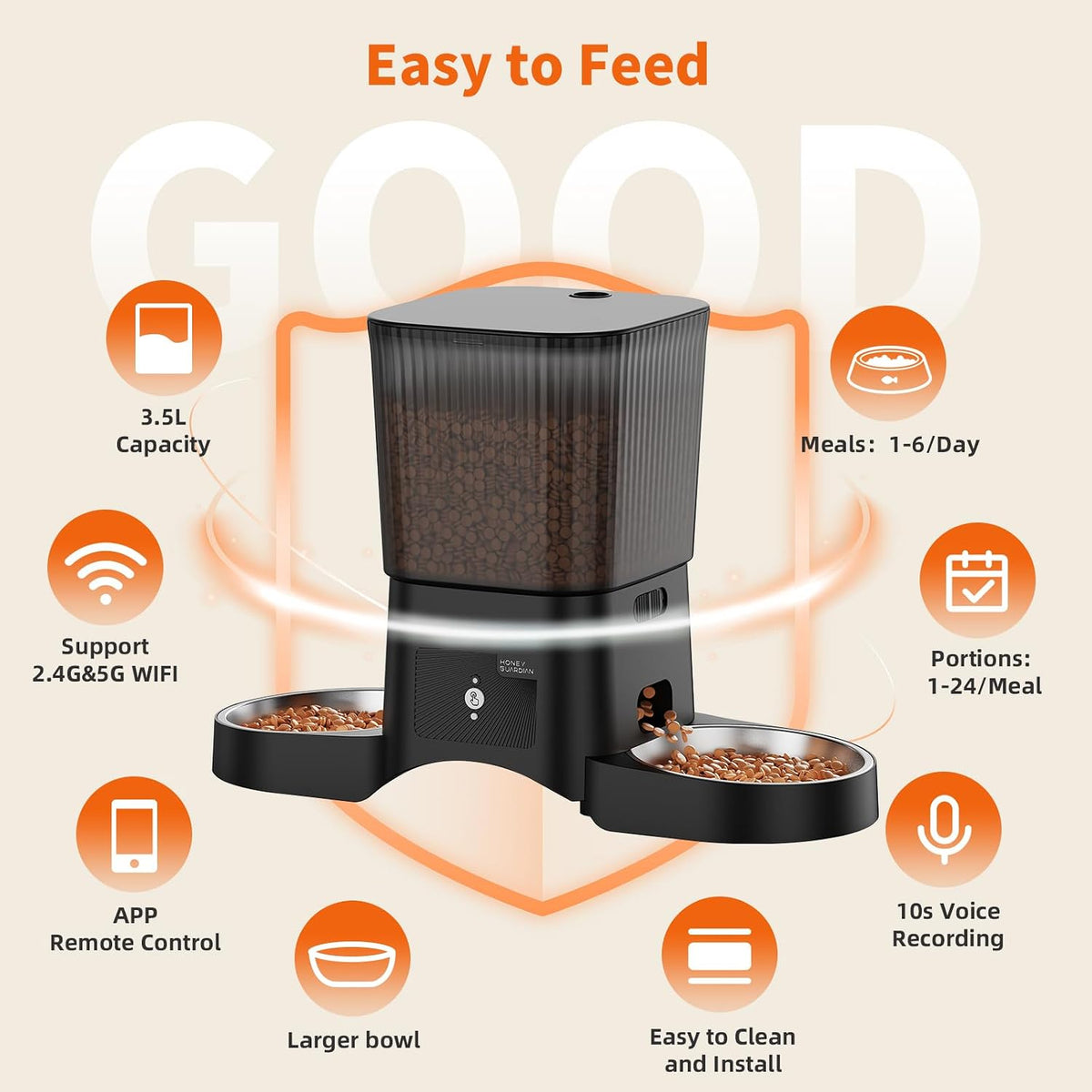 Automatic Cat Feeder for 2 Cats,2.4G/5G WiFi APP Control