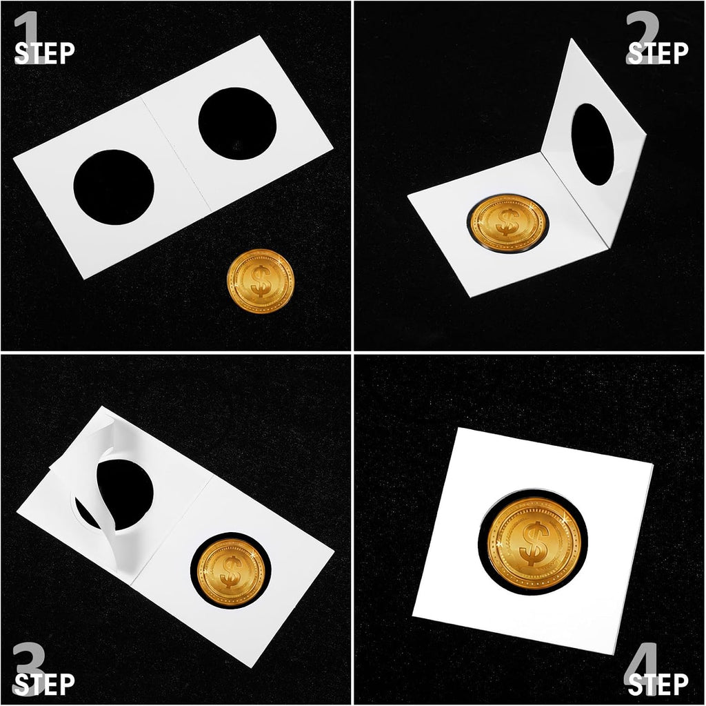 600 Self Adhesive Coin Holders, Cardboard 2" x 2" Holders, Many Assorted Sizes Coin Flips Collection Supplies
