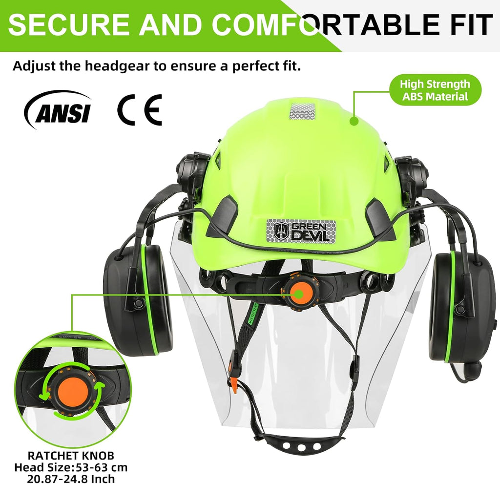 Forestry Chainsaw Safety Helmet with Bluetooth Ear Muffs Arborist Helmet Hard Hat with Built-in Visor Face Shield 5