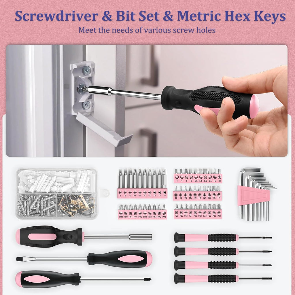 Home Tool Kit 281-PCs - General Basic Home Auto Repair Tool Kits - Complete Portable Hand Tool Sets for Women - Tool