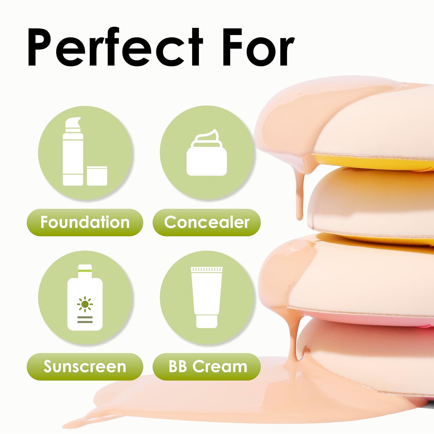 Makeup Blender Sponges, Latex-Free, 5Pcs Medium Green