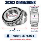 30202 Tapered Roller Bearing, Chrome Steel Single Row for Hubs
