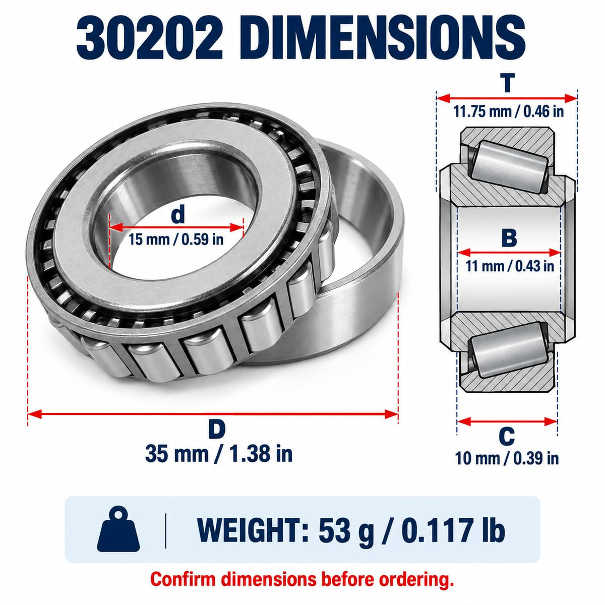 30202 Tapered Roller Bearing, Chrome Steel Single Row for Hubs